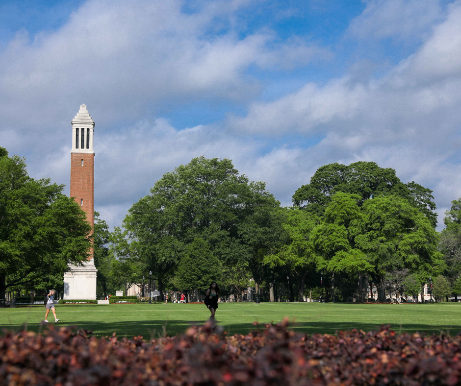 Outdoor Quad with trees with bell tower